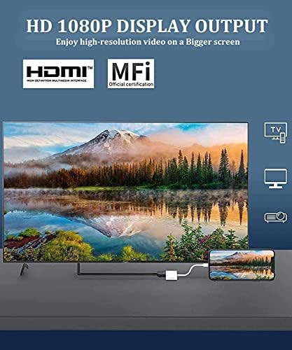 [Apple MFI Certified] ברק למתאם HDMI, תואם ל- iPhone iPad לכבל HDMI 1080p וידאו וידאו וסינון מסך מסך